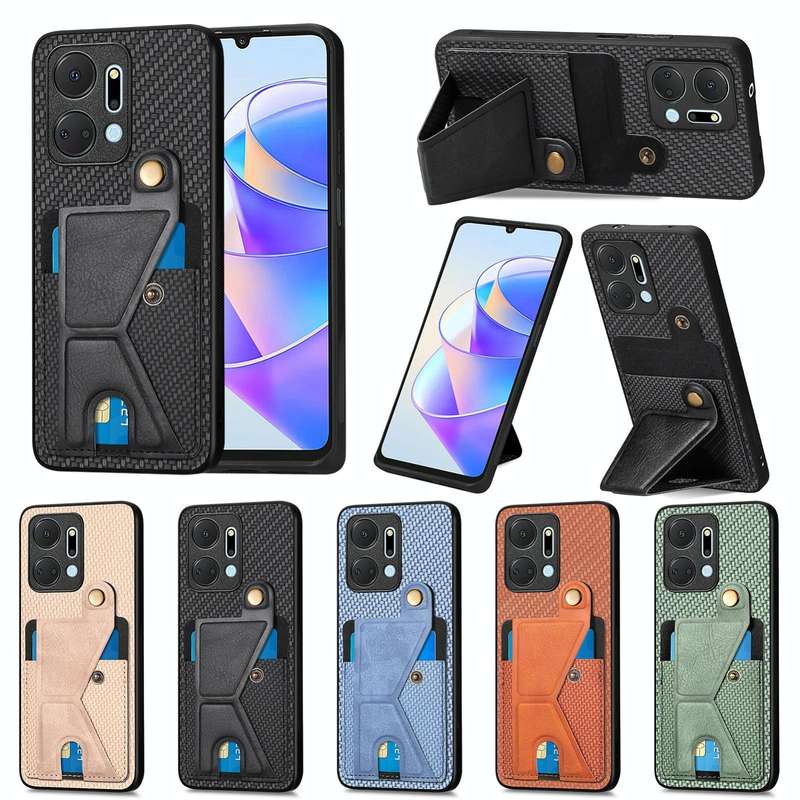 For Honor X7A Carbon Fiber Wallet Flip Card K-shaped Holder Phone Case(Black)