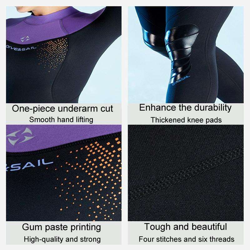 DIVE & SAIL 3mm Ladies Warm Thickened One-Piece Long Sleeve Wetsuit Winter Swimming Gear, Size: L...