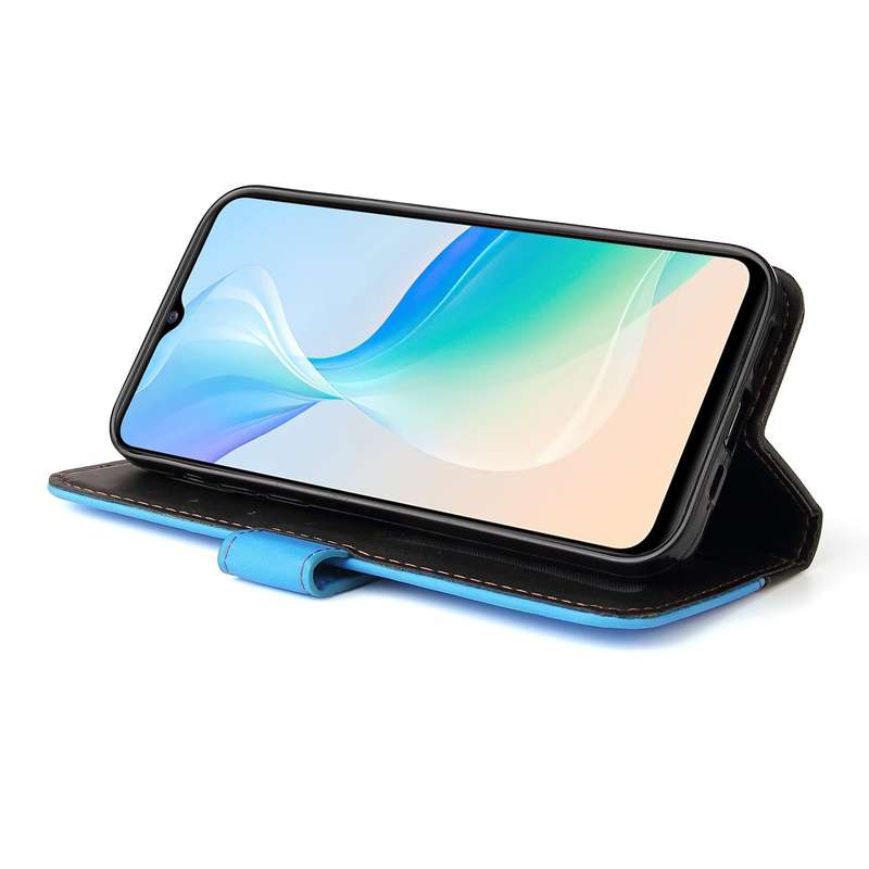 For vivo Y76 5G/Y76S Stitching-Color Horizontal Flip Leather Case(Blue)