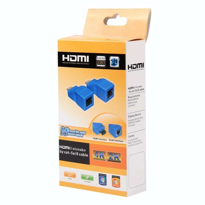HDMI to RJ45 Extender Adapter (Receiver & Transmitter) by Cat-5e/6 Cable, Transmission Distance: ...
