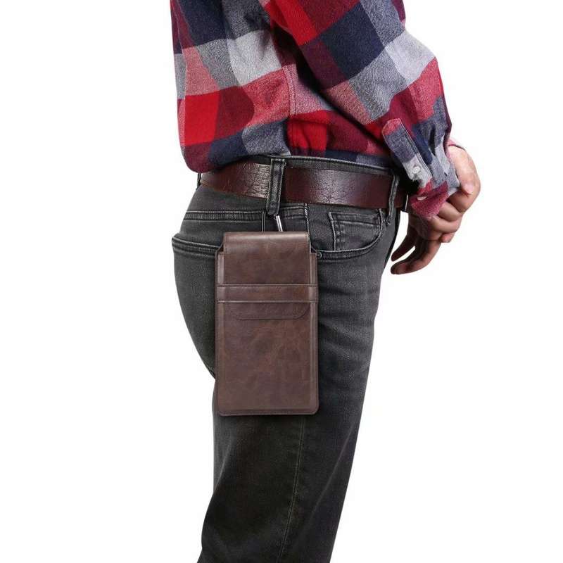Men Lambskin Texture Multi-functional Universal Mobile Phone Waist Pack Leather Case for 7.2 Inch...