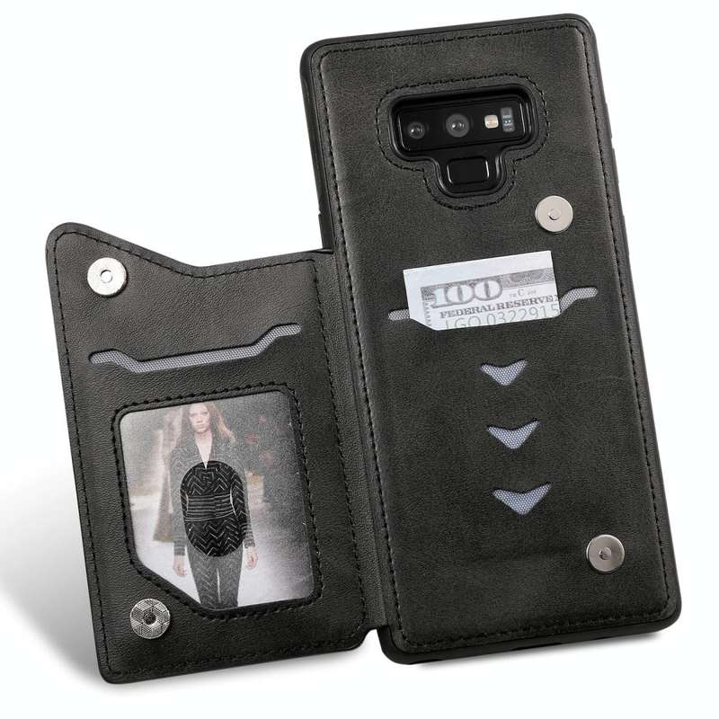 For Galaxy Note 9 Shockproof Calf Texture Protective Case with Holder & Card Slots & Frame(Black)