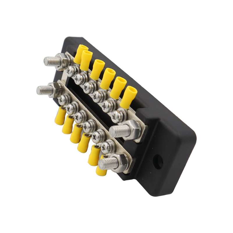 CP-3024 150A 12-48V RV Yacht Double-row 6-way Busbar with 16pcs Terminals(Black)