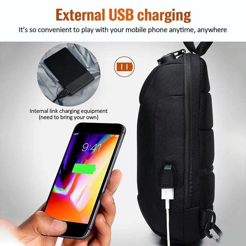 OZUKO 9223 Anti-theft Men Chest Bag Waterproof Crossbody Bag with External USB Charging Port, Sty...