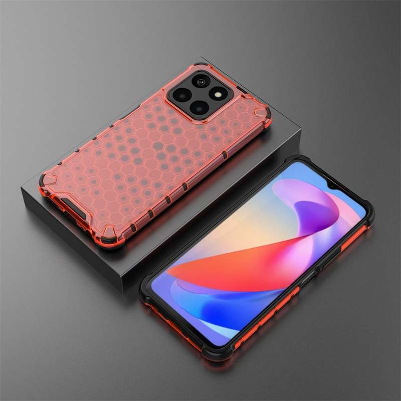 For Honor X6A 4G Shockproof Honeycomb Phone Case(Red)