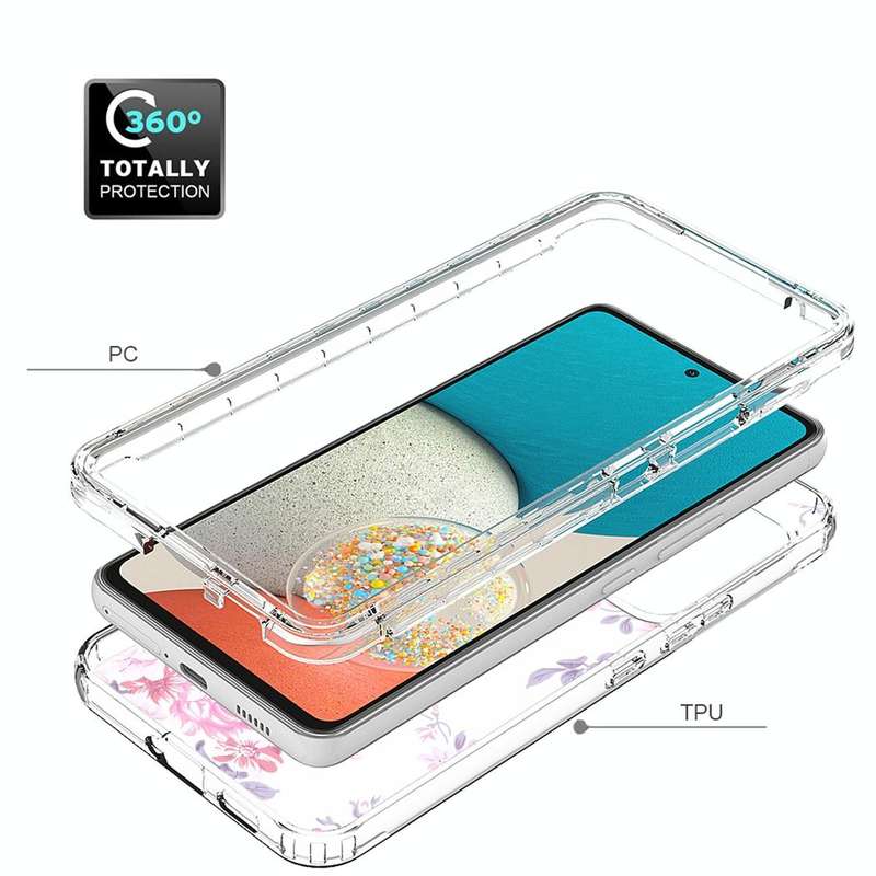 For Samsung Galaxy A53 Transparent Painted Phone Case(Pink Flower)