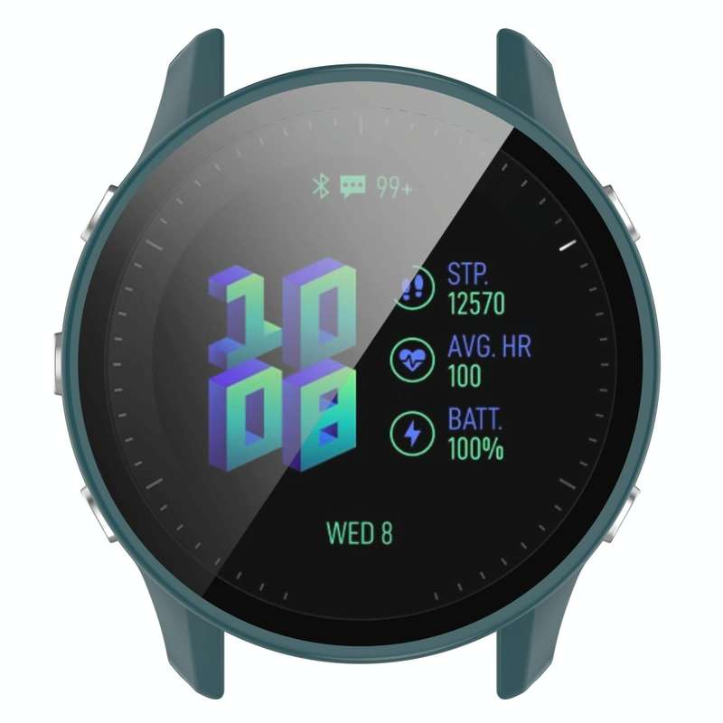 For Garmin Forerunner 955 PC Tempered Film Full Body Watch Case(Pine Needle Green)