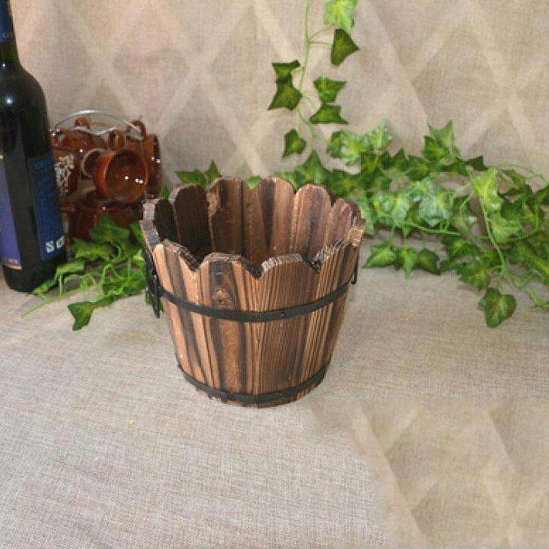 Balcony Vegetable Succulent Carbonized Wood Flower Pot Retro Small Wooden Bucket Home Decoration,...
