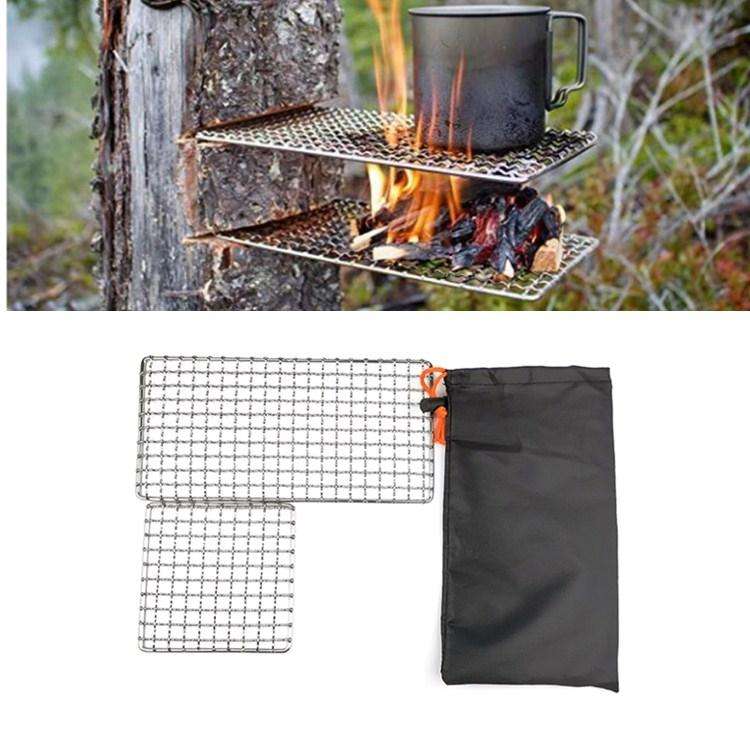 Outdoor Camping Pot Rack Square 304 Stainless Steel Barbecue Mesh Simple Wood Fire Stove Barbecue...