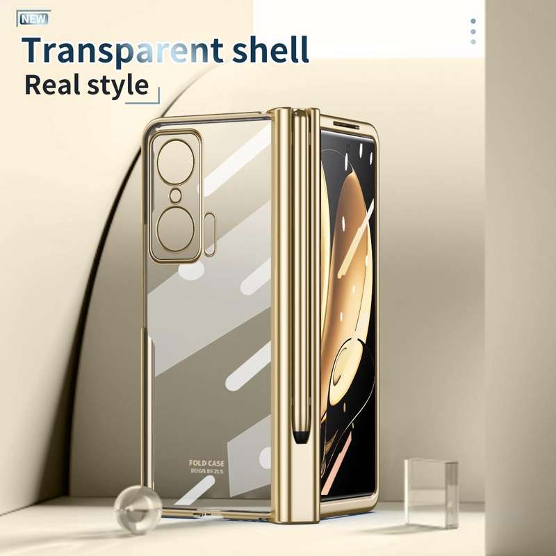 For Honor Magic V Full Body Electroplating Hinge Phone Case with Stylus(Gold)