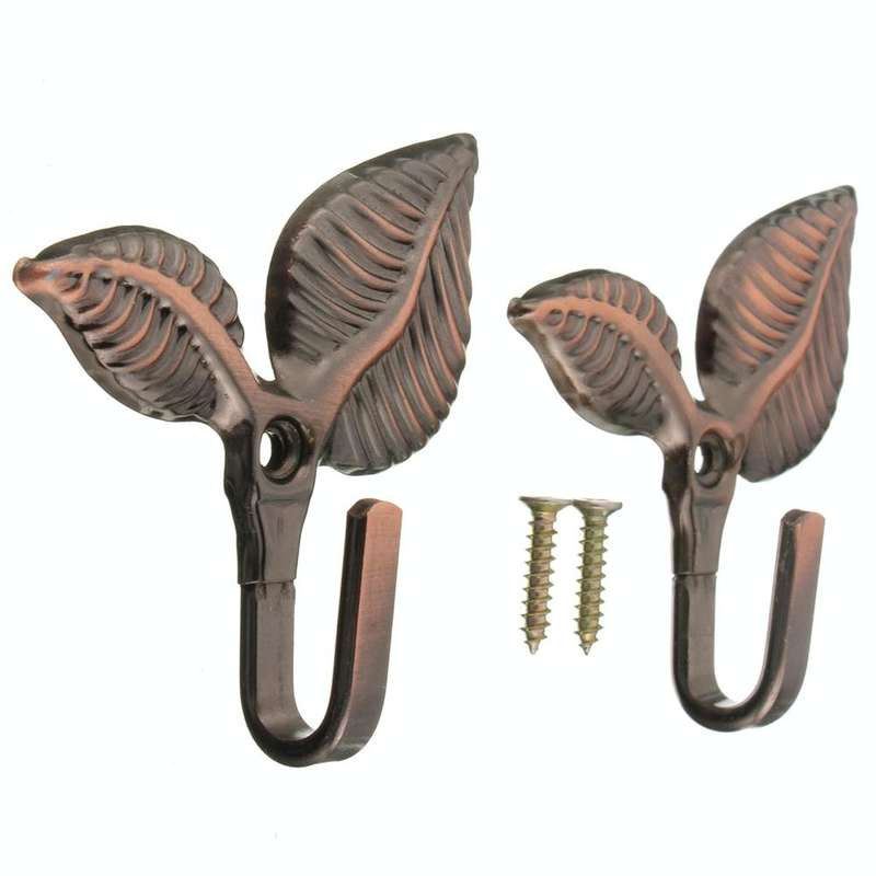 2 PCS Iron Leaf Shaped Curtain Tie Wall Hooks Home Decor(Green Patina)
