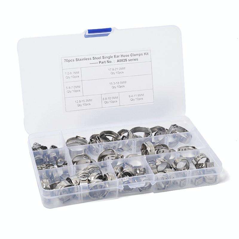 70 PCS Adjustable Single Ear Plus Stainless Steel Hydraulic Hose Clamps O-Clips Pipe Fuel Air, In...