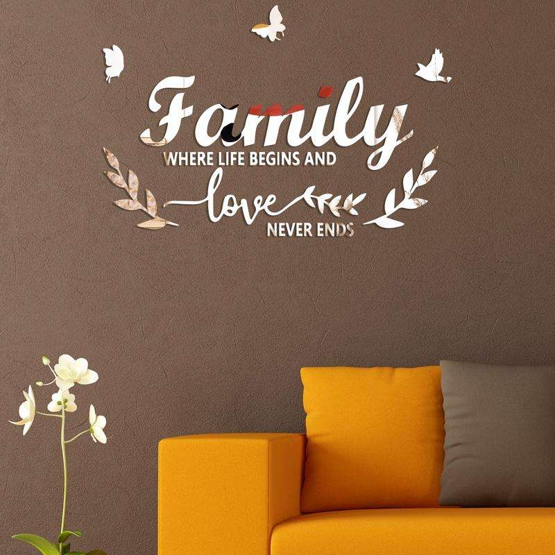 Acrylic Familylove Stereoscopic Mirror Wall Stickers Home Self-Adhesive Decorative Soft Mirror(Gold)