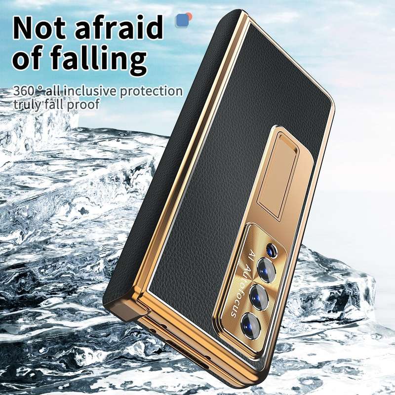 For Samsung Galaxy Z Fold4 Litchi Pattern Magnetic Shell Film Integrated Shockproof Phone Case(Bl...