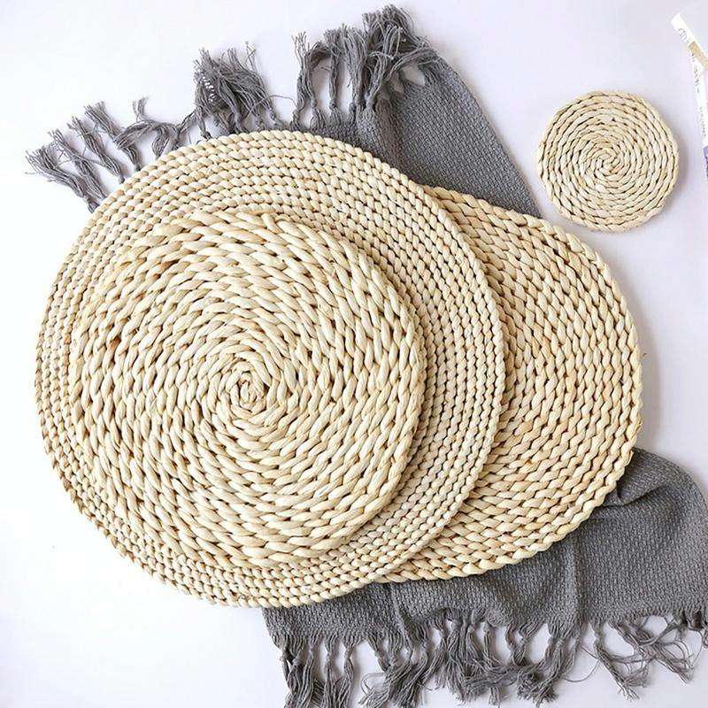 2 PCS Non-slip Natural Corn Woven Thickening Insulated Tea Mat Table Heat-resistant Casserole Mat...