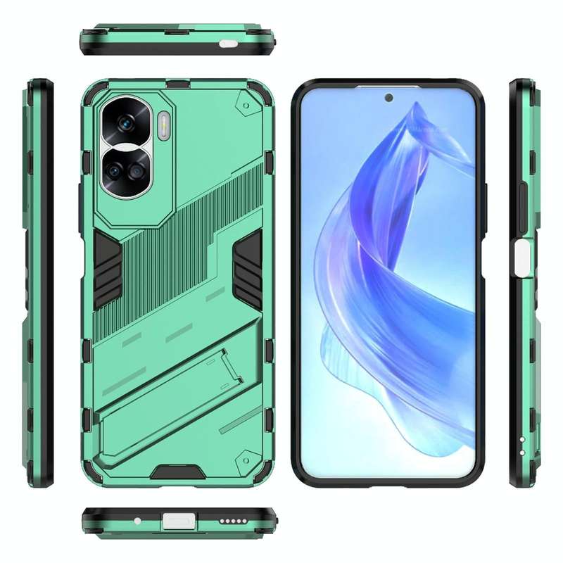 For Honor 90 Lite 5G Global Punk Armor 2 in 1 PC + TPU Phone Case with Holder(Green)
