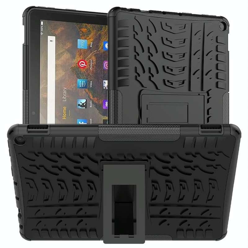 For Amazon Fire HD 10 2021 Tire Texture Shockproof TPU+PC Protective Case with Holder(Black)