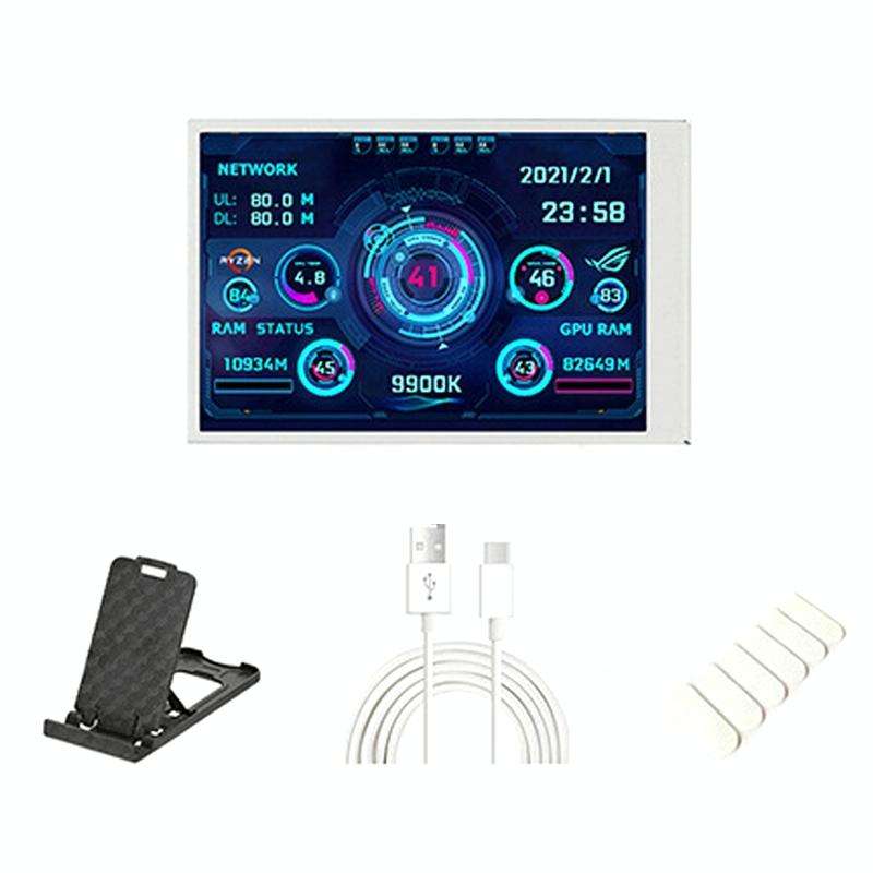 3.5 Inch IPS View All Computer Monitor USB Chassis Vice Screen Set 1 (White)