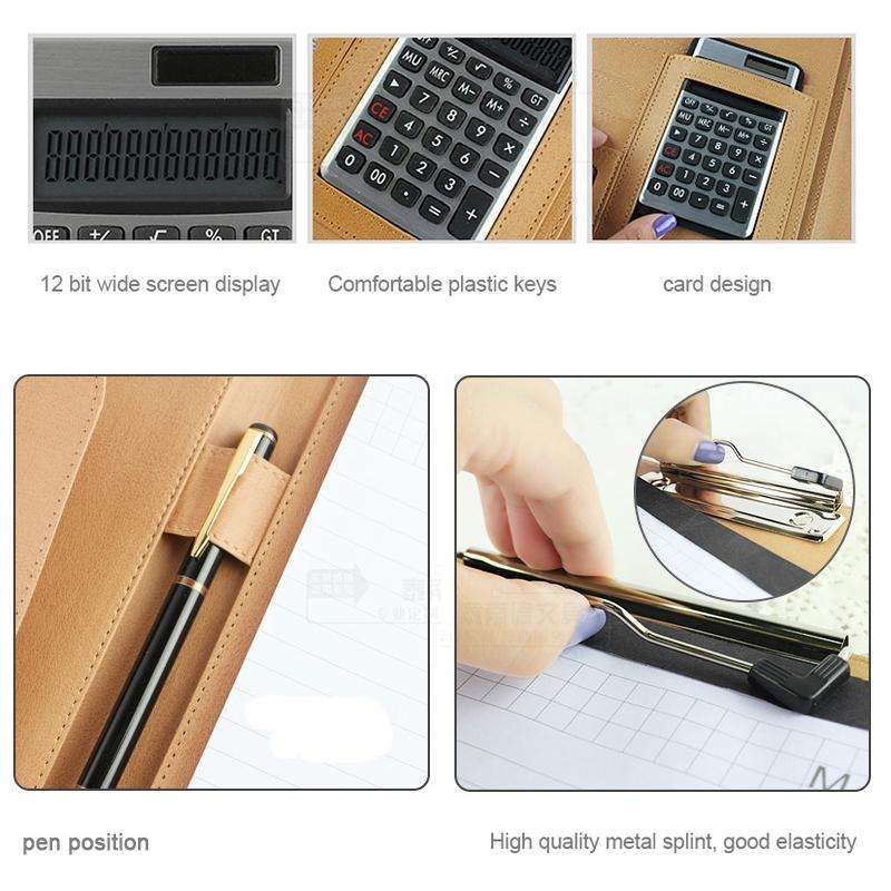 Office Supplies Business Style Leather Document Folder with 30-pages A4 Note Pad & Calculator (Bl...