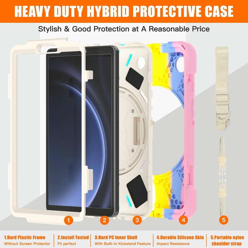 For Samsung Galaxy Tab A9+ Rotary Handle Grab TPU + PC Tablet Case(Colorful Pink)