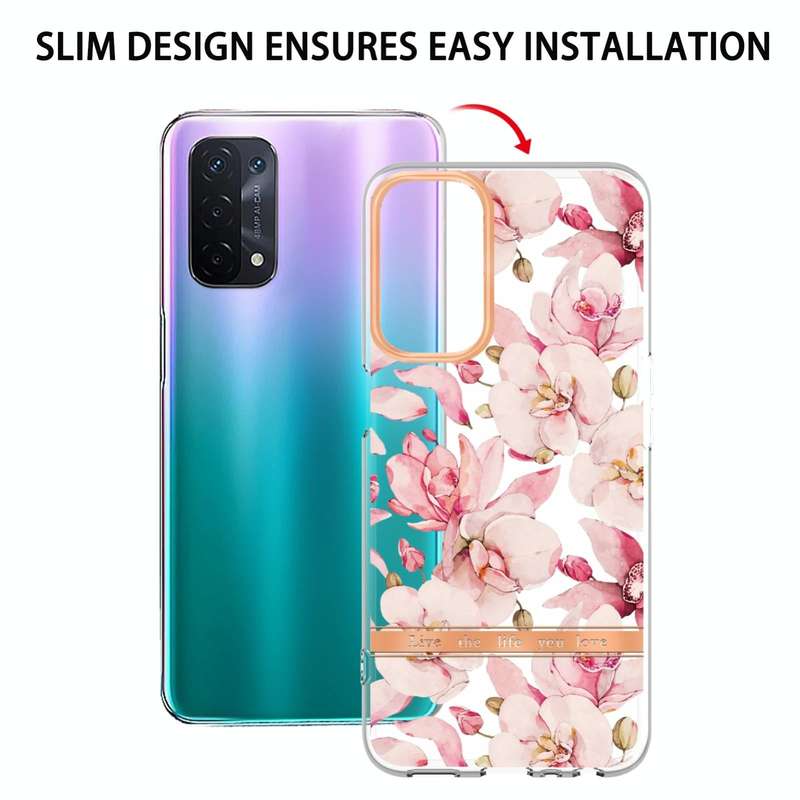 For OPPO A74 5G / A93 5G / A54 5G / A93S 5G Flowers and Plants Series IMD TPU Phone Case(Pink Gar...