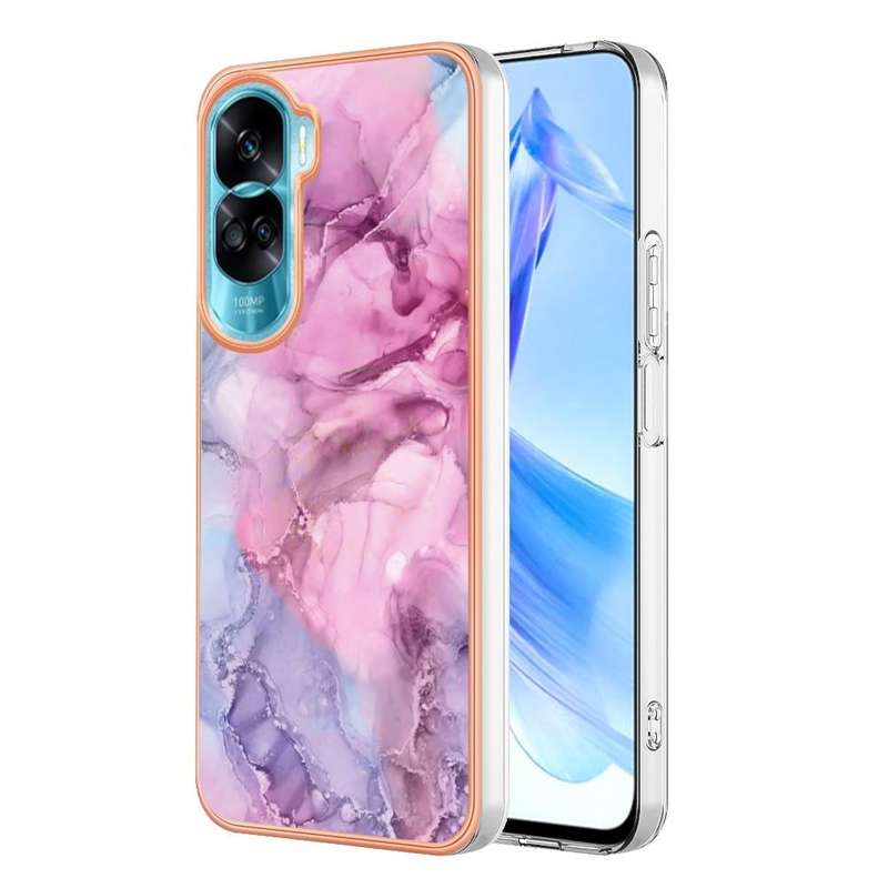 For Honor 90 Lite 5G Electroplating Marble Dual-side IMD Phone Case(Pink 013)