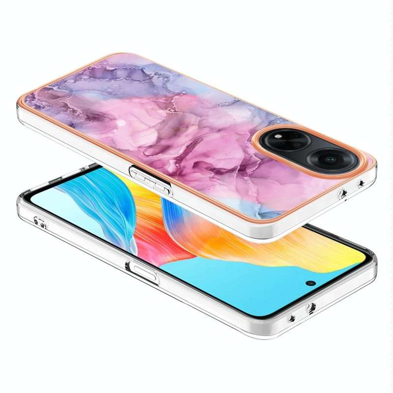 For OPPO A98 Electroplating Marble Dual-side IMD Phone Case(Pink 013)