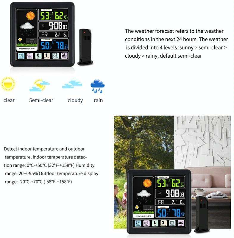 TS-3310 Wireless Weather Clock Multifunctional Color Screen Clock Creative Home Touch Screen Ther...