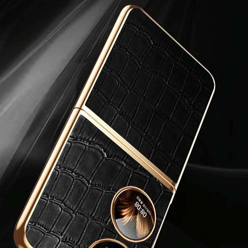 For Huawei P50 Pocket Genuine Leather Crocodile Texture Folding Phone Case(Brown)