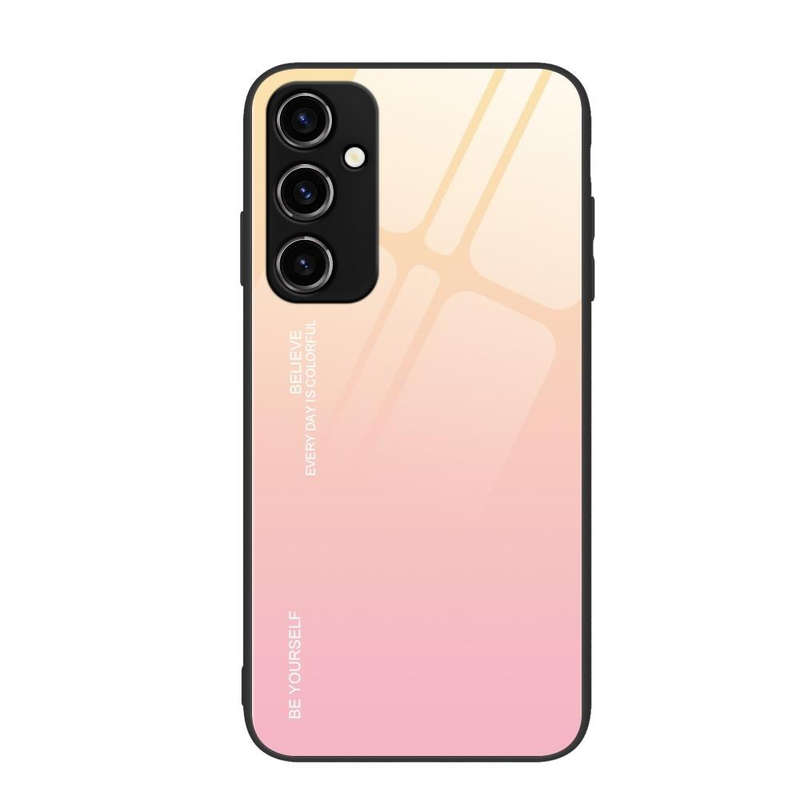 For Samsung Galaxy A14 5G Gradient Color Glass Phone Case(Yellow Pink)
