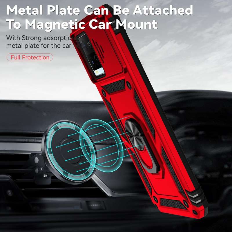 For vivo Y21 Sliding Camshield Holder Phone Case(Red)