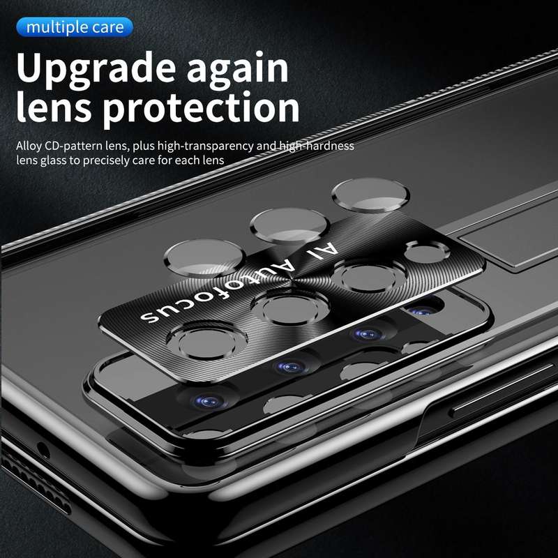 For Samsung Galaxy Z Fold3 5G Magnetic Hinges Plating Phone Case with Holder(Black)