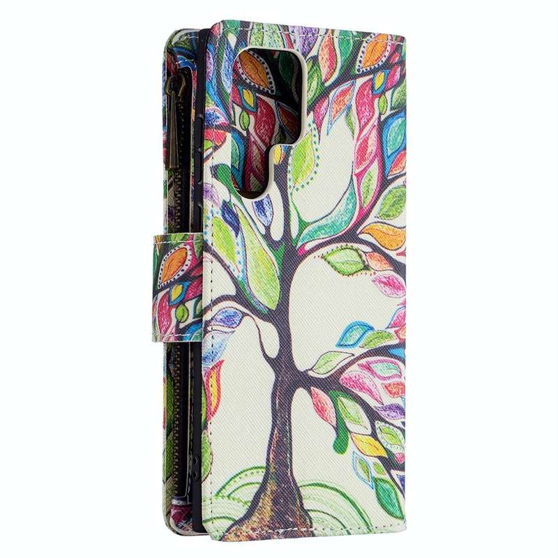 For Samsung Galaxy S22 Ultra 5G Colored Drawing Pattern Zipper Horizontal Flip Phone Leather Case...