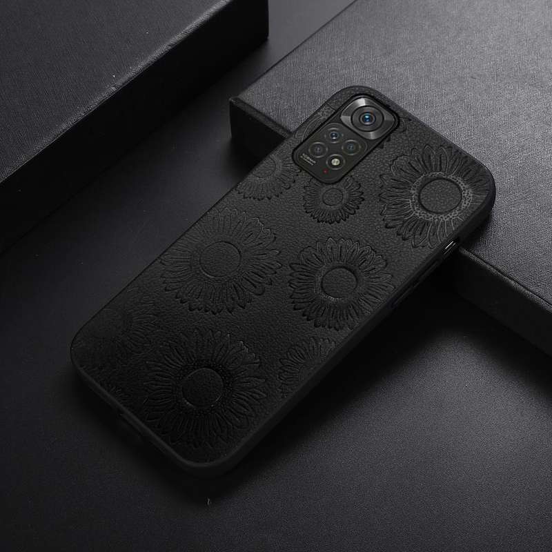 For Xiaomi Redmi Note 11 / Note 11S 4G Sunflower Pattern PU Shockproof Phone Case(Black)