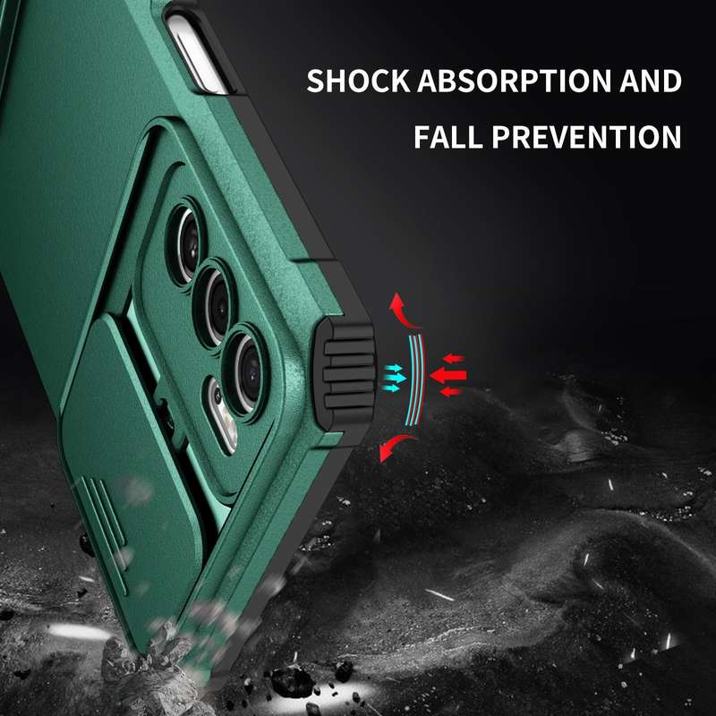 For OPPO A16 Stereoscopic Holder Sliding Camshield Phone Case(Dark Green)