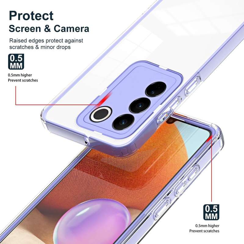 For vivo V27 3 in 1 Clear TPU Color PC Frame Phone Case(Purple)