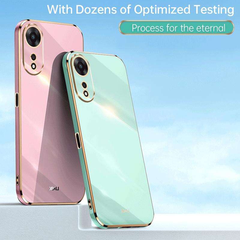 For OPPO A58 5G XINLI Straight 6D Plating Gold Edge TPU Phone Case(Pink)