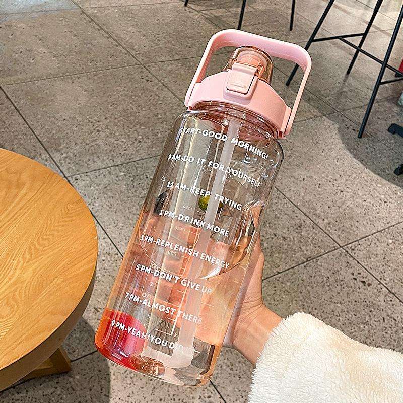 GYBL4503 2000ml Large-capacity Outdoor Sports Water Bottle with Straw, Spec: Pink+Stickers