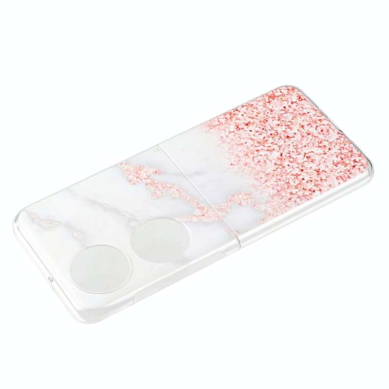 For Huawei P50 Pocket Foldable Colored Drawing PC Phone Case(Pink White Marble)