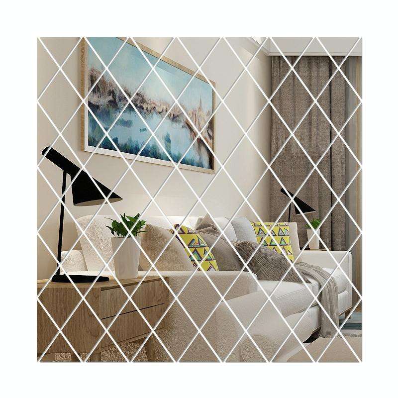 Rhombus Stitching Background Acrylic Mirror Decorative Stickers, Specification: Silver Large