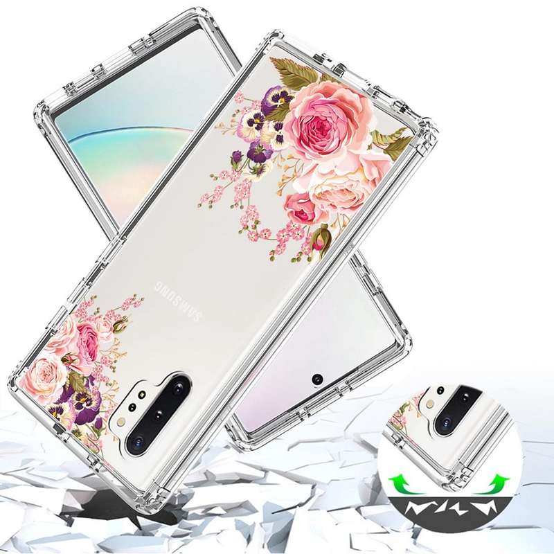 For Samsung Galaxy Note10+ PC+TPU Transparent Painted Phone Case(Pink Rose)