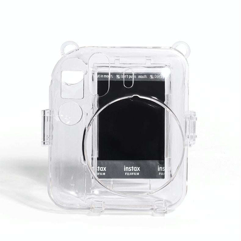 For FUJIFILM instax mini 12 Crystal Hard Acrylic Camera Case with Shoulder Strap(DIY Purple Daisies)