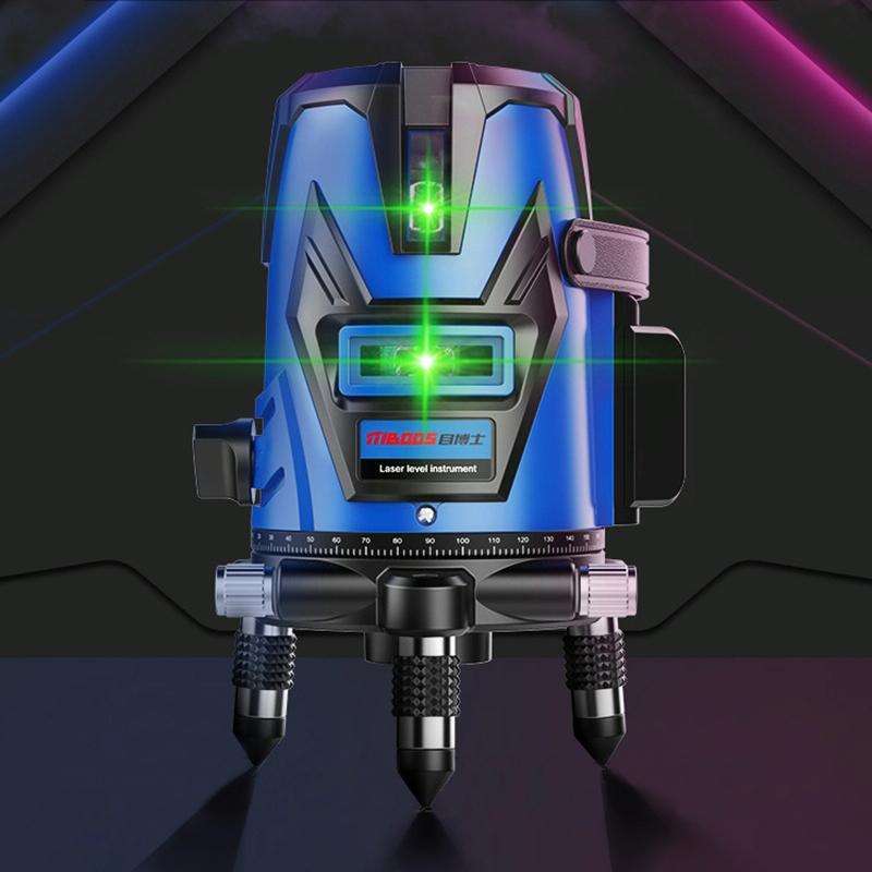 MBOOS Green Light 3 Line Outdoor Laser Level Instrument with Anti-drop Plastic Box & 1m Tripod