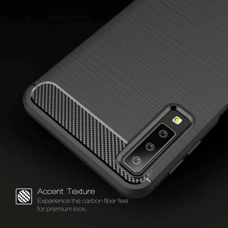 For Galaxy A7 (2018) / A750 Brushed Carbon Fiber Texture TPU Shockproof Anti-slip Soft Protective...