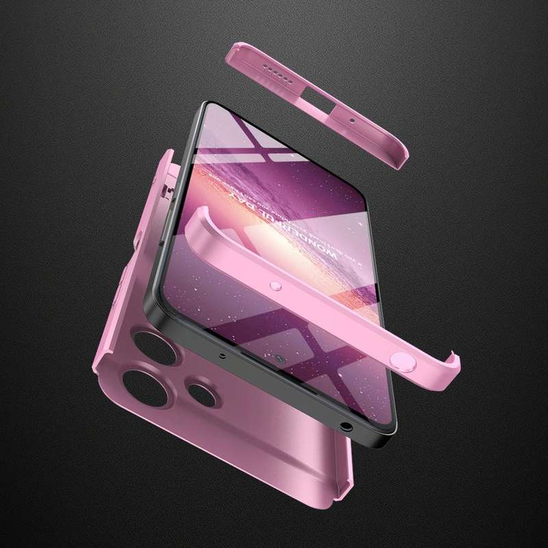 For Xiaomi Redmi 12 5G GKK Three Stage Splicing Full Coverage PC Phone Case with Stand(Rose Gold)