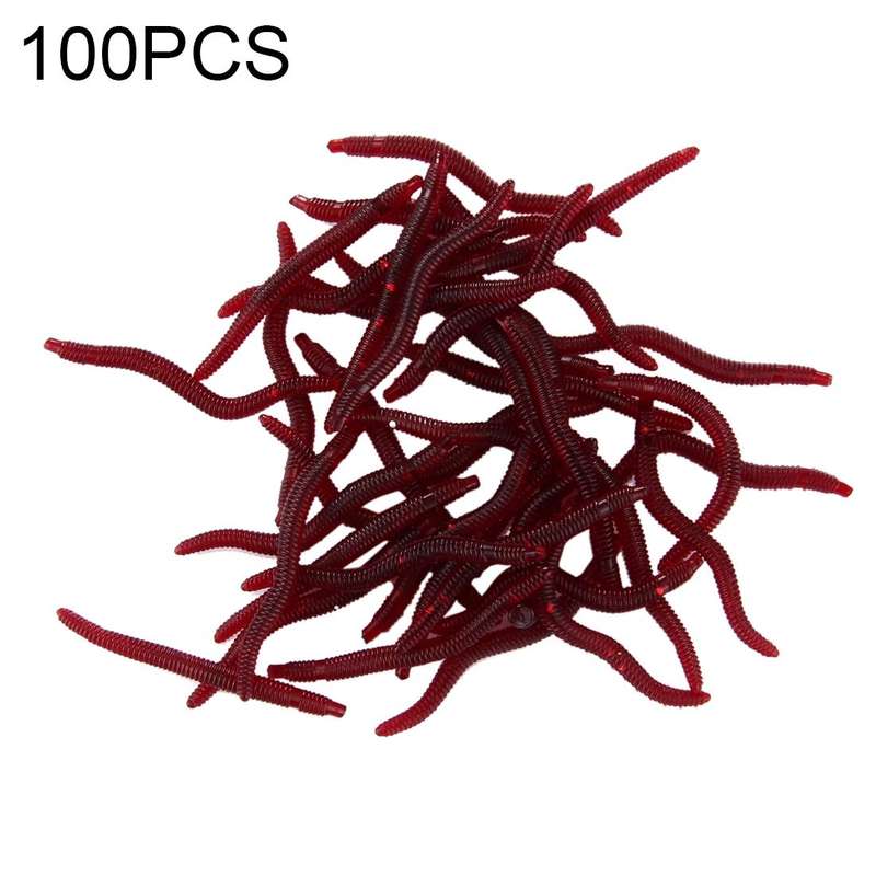 100 PCS Artificial Earthworm Fishing Lures Soft Silicone Worms Fishing Bait(Dark Red)