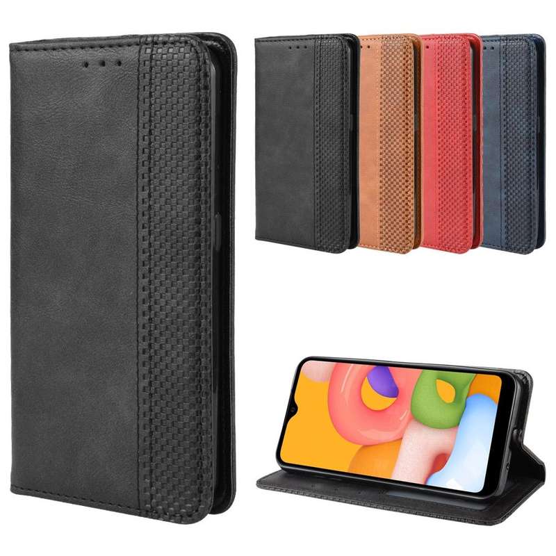 For Galaxy A01 Magnetic Buckle Retro Crazy Horse Texture Horizontal Flip Leather Case with Holder...