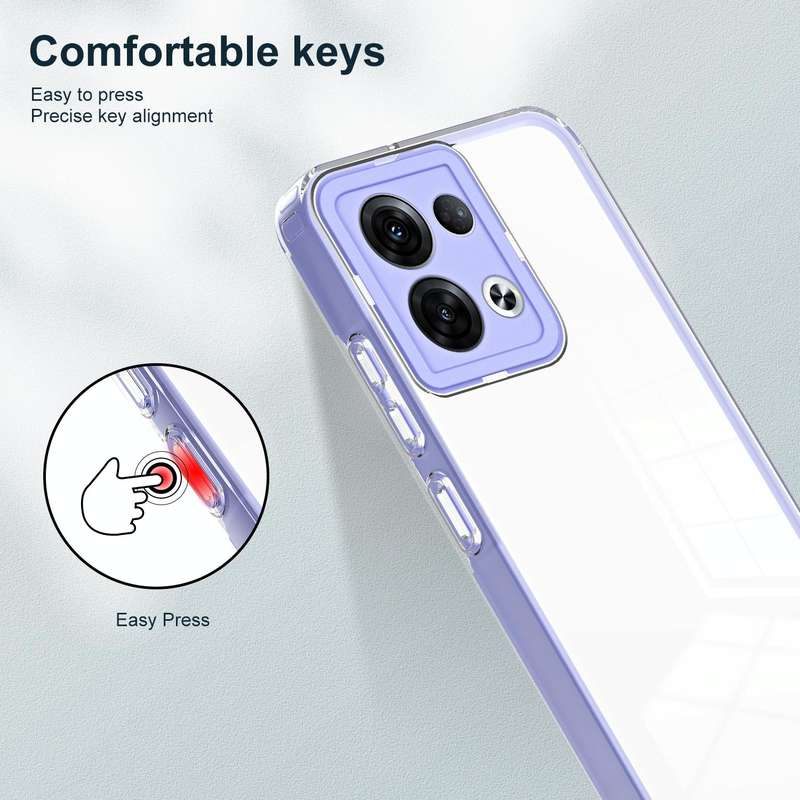For OPPO Reno8 5G 3 in 1 Clear TPU Color PC Frame Phone Case(Purple)