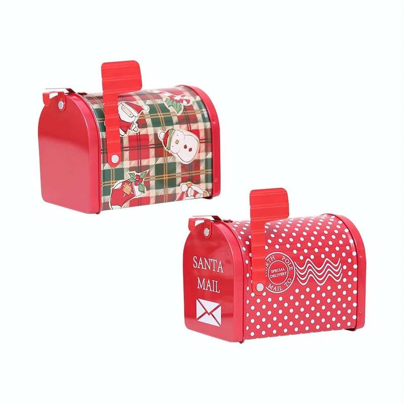 Christmas Decorations Tinplate Mailbox Box Children Gift Cartoon Candy Box(Cartoon Lattice)