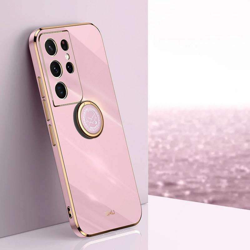 For Samsung Galaxy S21 Ultra 5G XINLI Straight Edge 6D Electroplate TPU Phone Case with Ring Hold...
